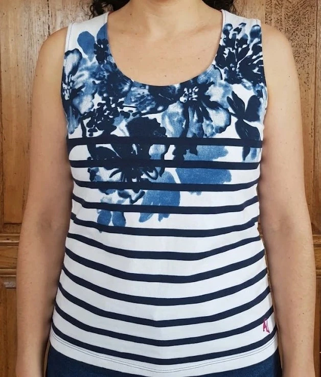 Débardeur rayé blanc noir dessin bleu taille 1 soit 36/38 neuf marque grand-voile